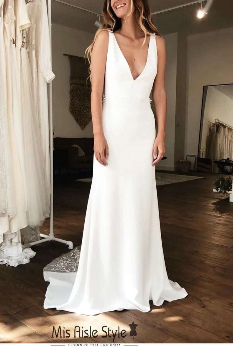 Sexy Low V-Back Fitted Wedding Dress – misaislestyle
