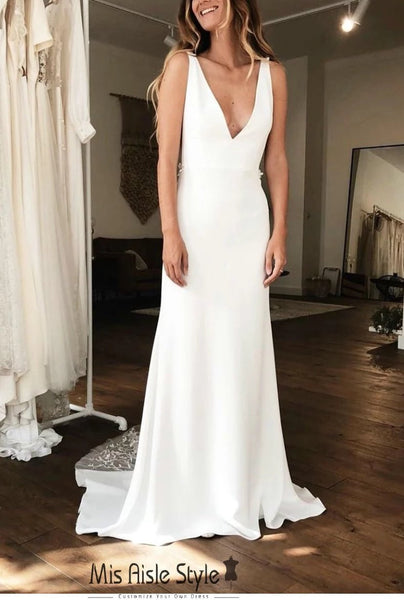 Sexy Low V Back Fitted Wedding Dress Misaislestyle 1488