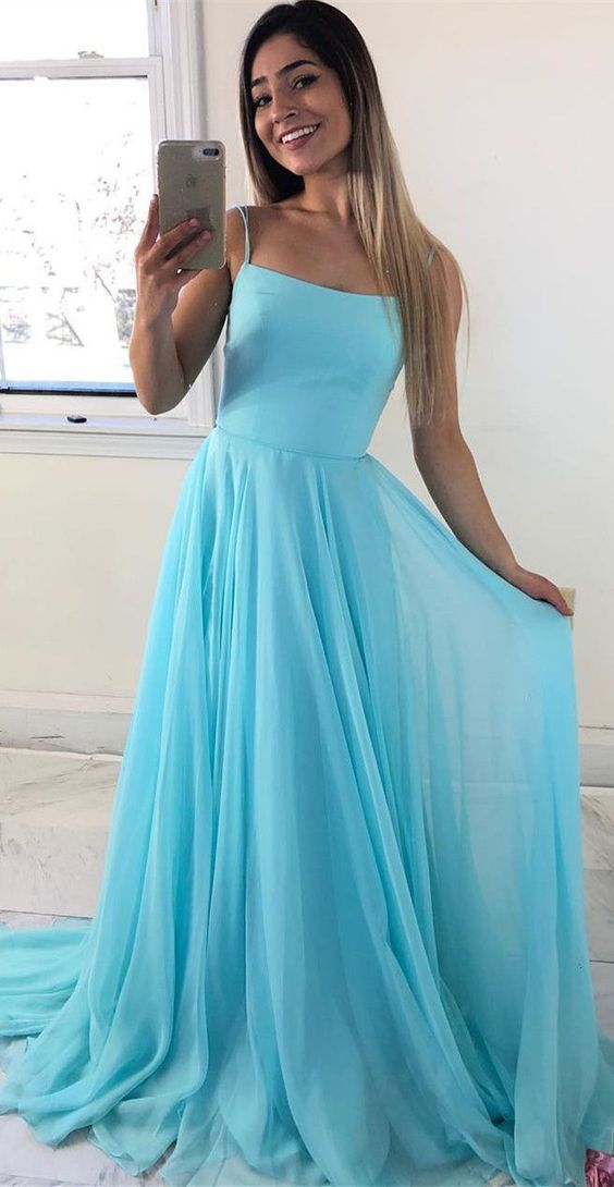 Simple Long Ice Blue Prom Dress – misaislestyle