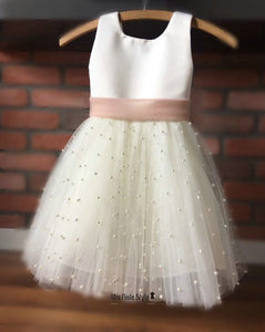 GRETA PEARLS Tulle Flower Girl Dress Blush Dress Wedding 