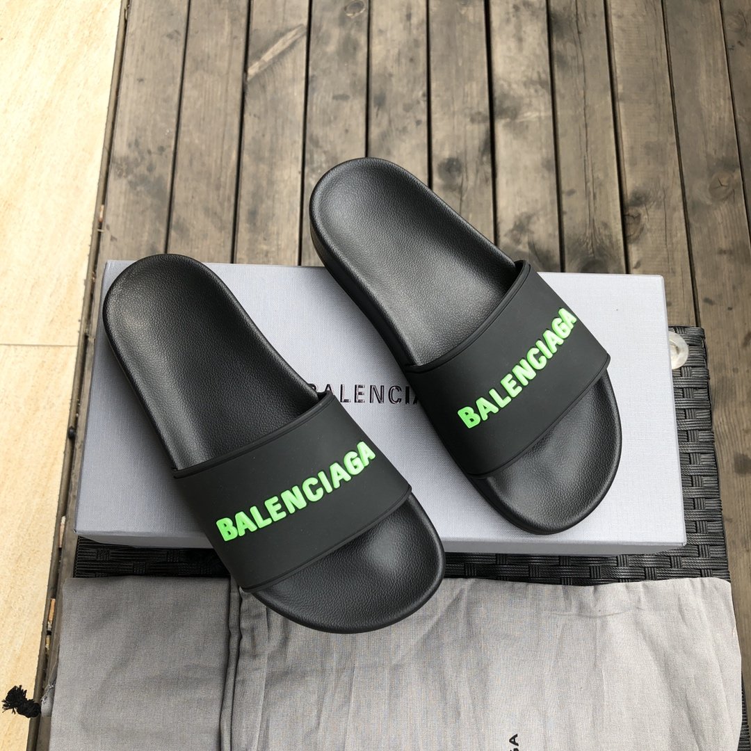 Balenciaga Pool Slides - Black w/ Green 