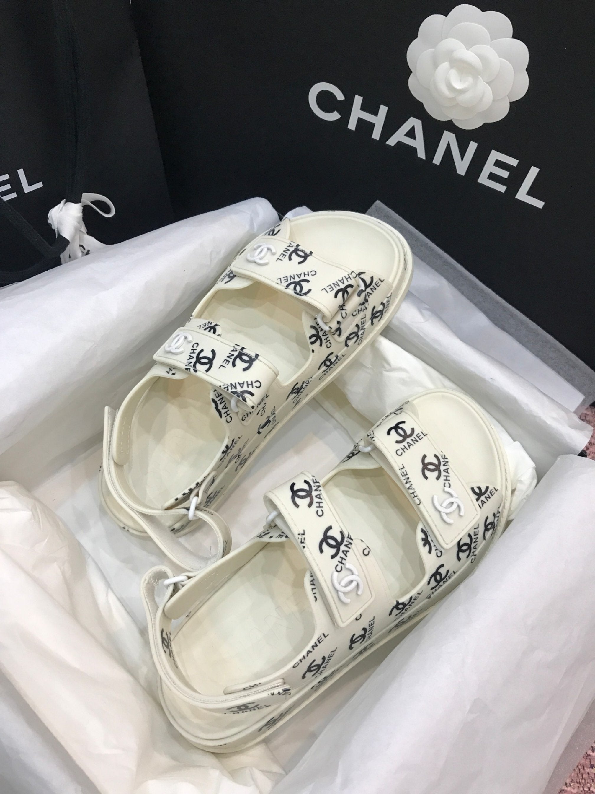 chanel black and white sandals