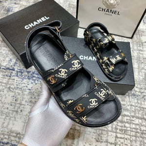 Chanel Dad Sandals - Black w/ Gold Logo 