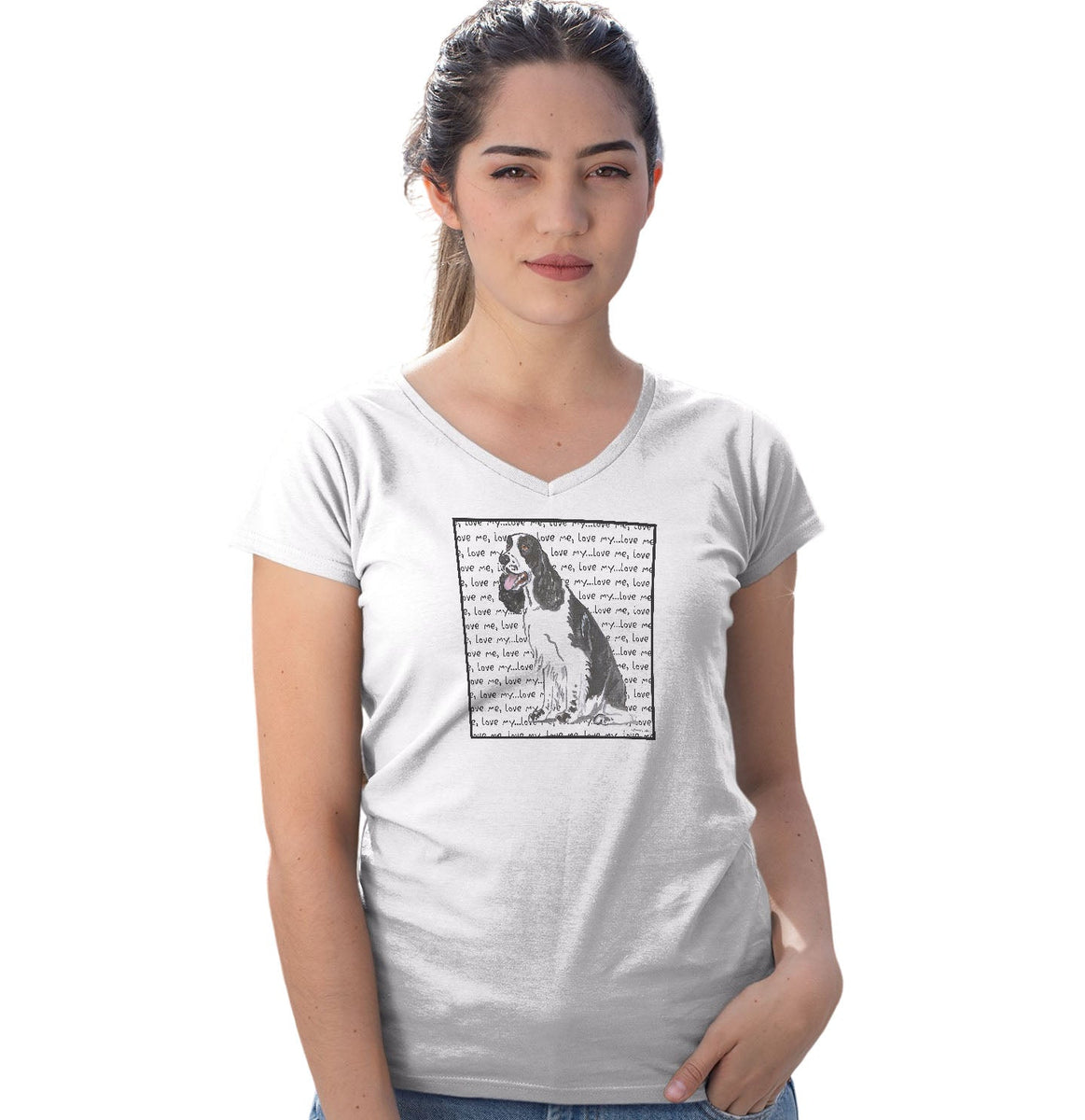 Black and White Springer Love Text - Women's V-Neck T-Shirt ...