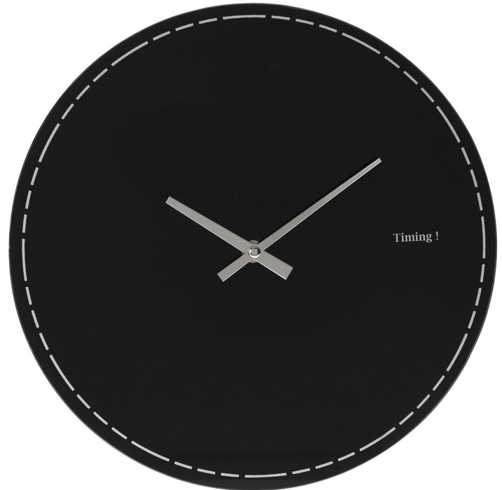 Large 30cm Black Glass Wall Clock Modern Design Office or Dining Room
