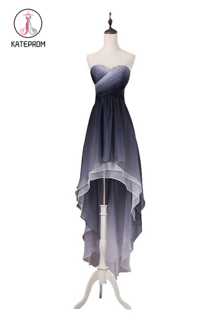 Kateprom High Low Sweetheart Ombre Prom Dress, Unique Pleated Homecomi ...