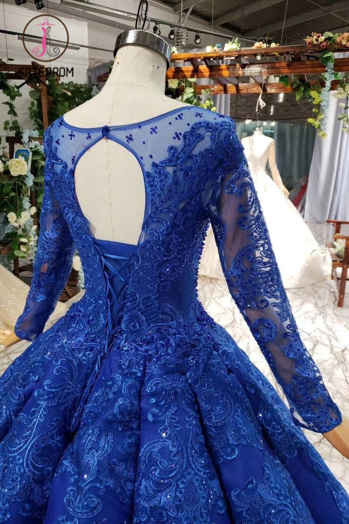 royal blue wedding dresses with sleeves