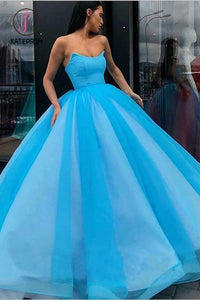 Kateprom Blue Ball Gown Sweetheart Prom Dress, Princess Floor Length Tulle Quinceanera Dresses KPP1050