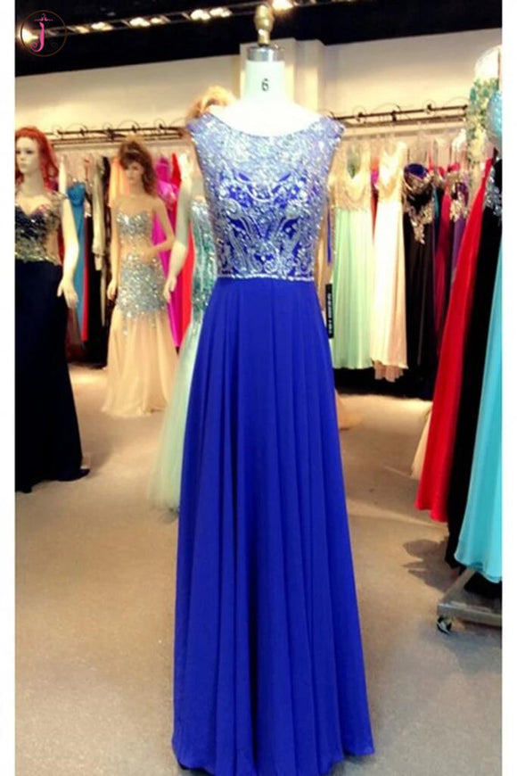 Royal Blue Beading Long Prom Dress Evening Dress KPP0089 – kateprom