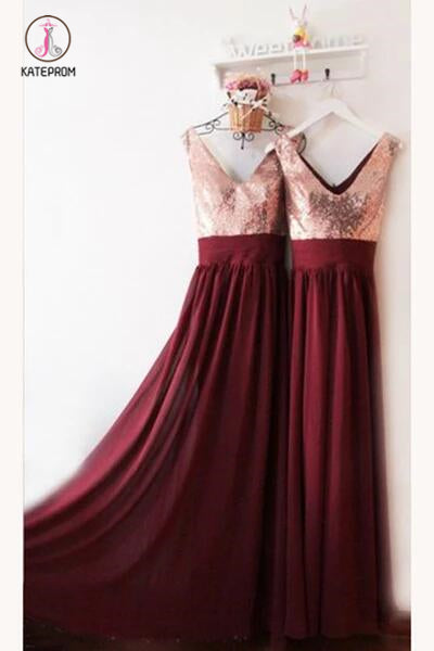 burgundy floor length bridesmaid dress