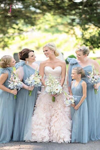 A Line Cheap Floor Length One Shoulder Tulle Bridesmaid Dress with Bowknot KPB0138