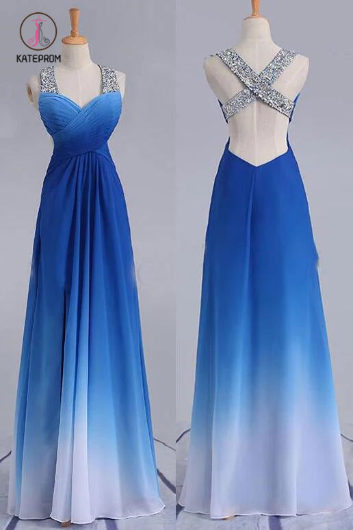 blue ombre ball gown