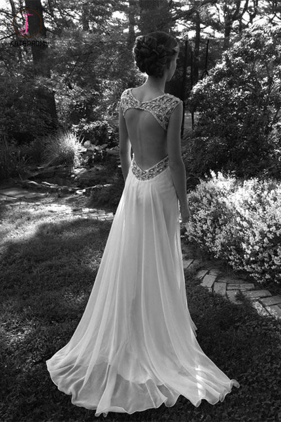 Ivory V Neck Chiffon Open Back Prom Dressessparkly Long Prom Dress Wi Kateprom 