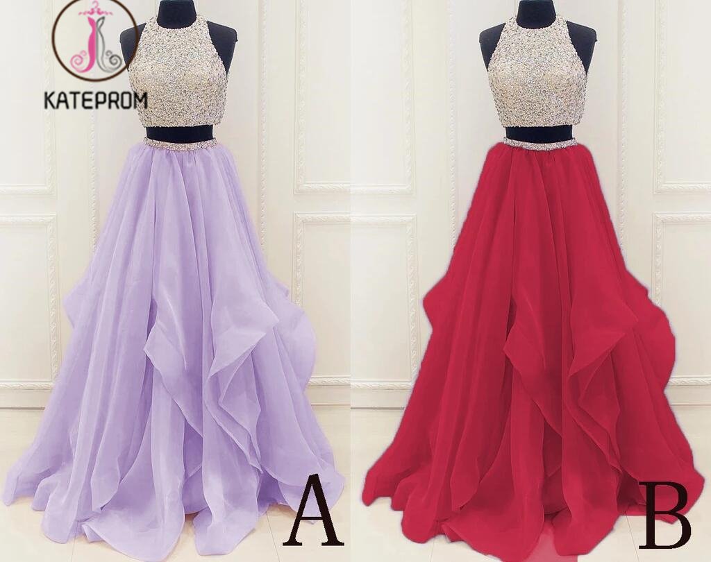 Lilac New Arrival Modest Organza Prom Dresses,Stunning Sequin Two Piec ...