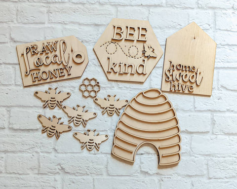 Huray Rayho Bee Wooden Sign Tiered Tray Decor Set of 3, 3D Raised Letter  Laser Cutting Bumble Bee Wood Block Spring Summer Farmhouse Home Kitchen