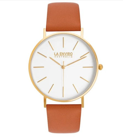 GOLD WITH TAN STRAP