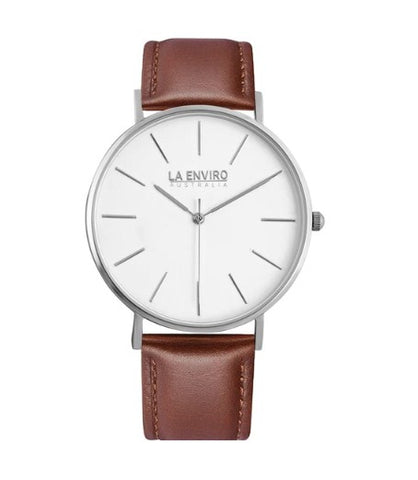 SILVER WITH BROWN STRAP