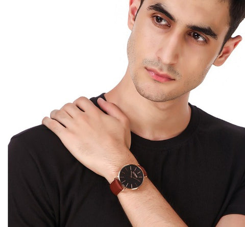 classy timepiece with a brown vegan leather