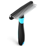 Dog rake deshedding dematting Brush Comb - Undercoat rake for Dogs, Cats, matted, Short,Long Hair Coats - Brush for Shedding, Double Row Stainless Steel pins - Reduce Shedding by 90% (Blue) Blue