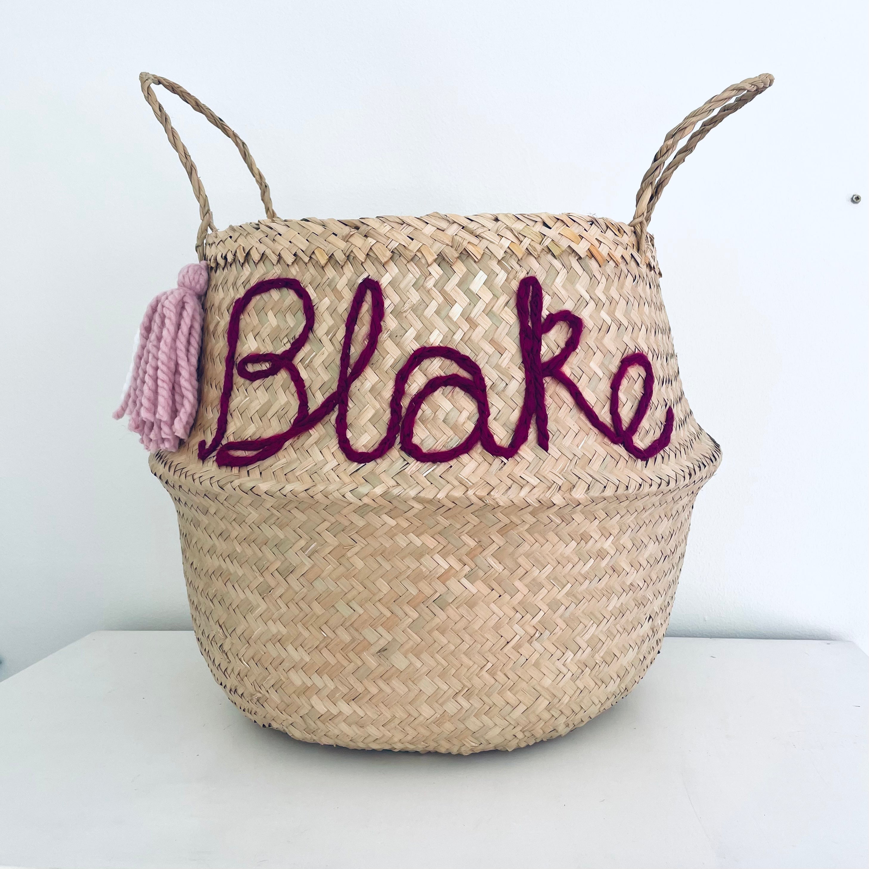 Pink Personalised tassel name basket - Extra Large | Bellybambino ...