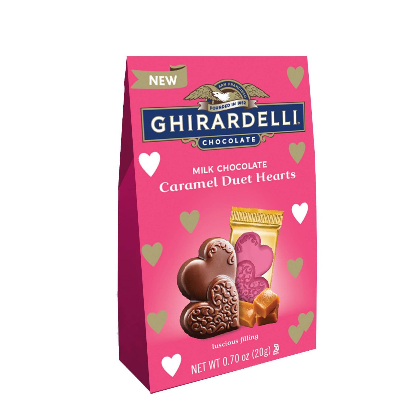 Ghirardelli Valentine's Day Milk Chocolate Caramel Duet Hearts Bag, 0.7oz