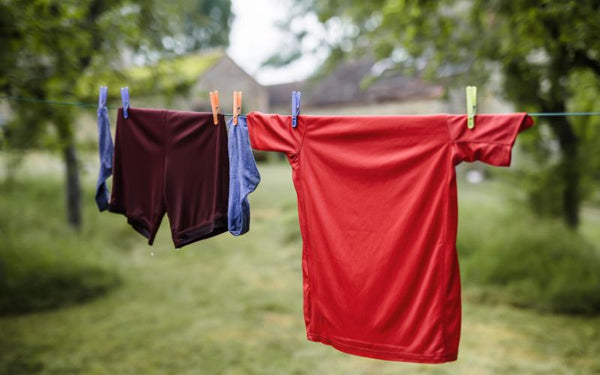 clothing hanging outside on a washing line