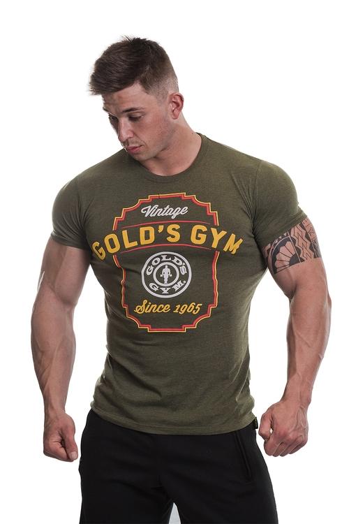 Golds Gym Printed Vintage Style T-Shirt - Army Marl