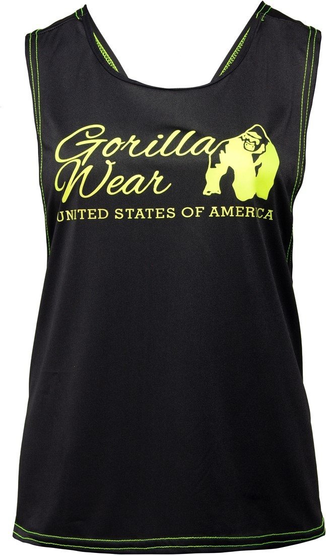 Gorilla Wear Womens Odessa Cross Back Tank Top – Black/Neon Orange Fitness