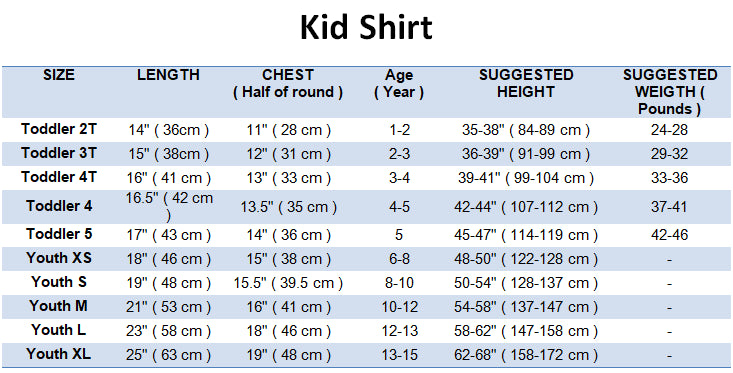 Kid Shirt Sizing