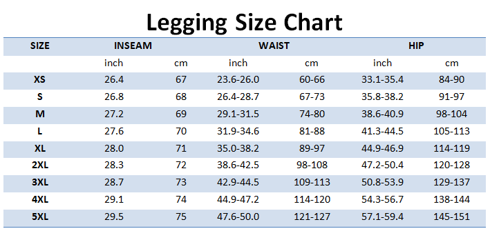 Legging size chart