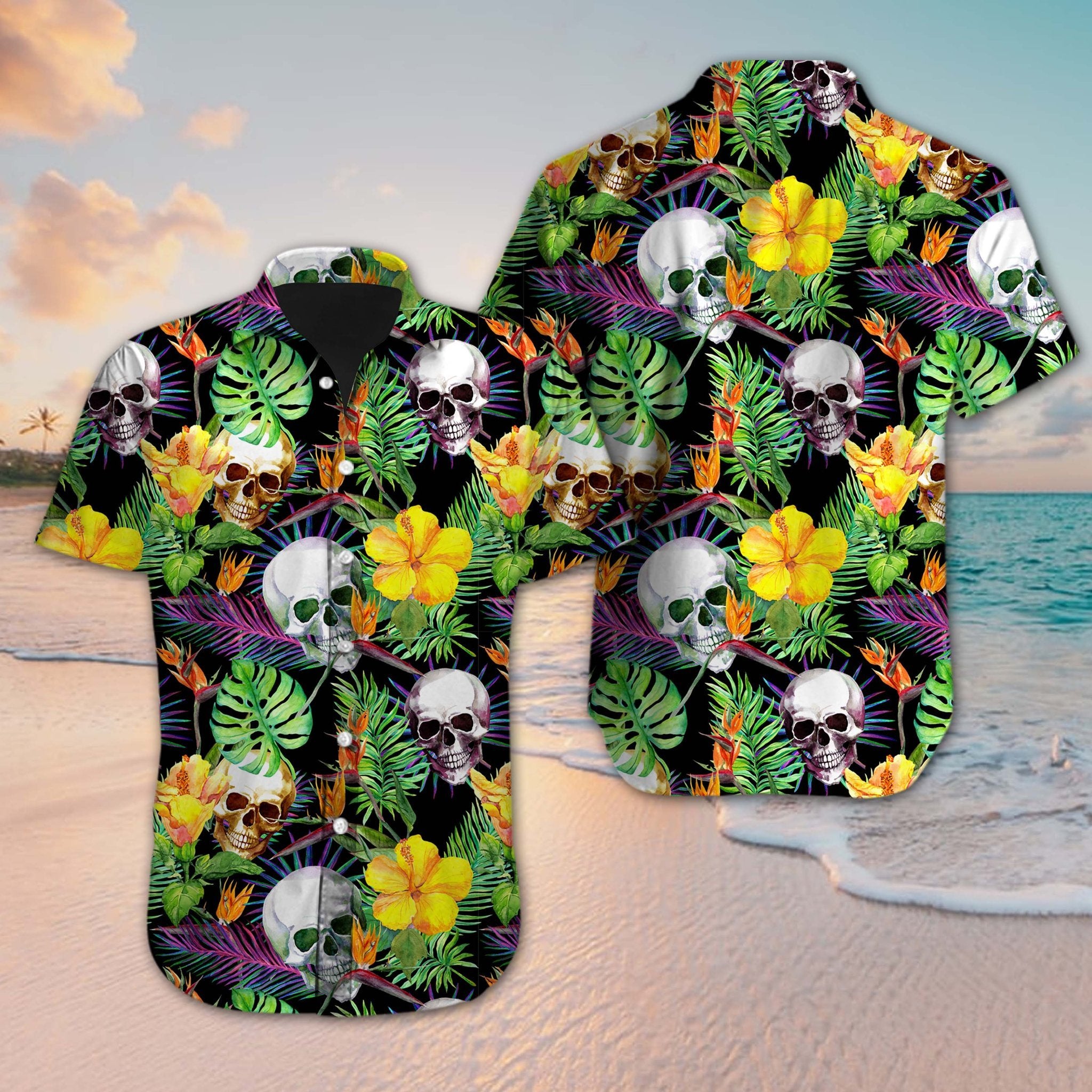 Hawaii Flower Skull Beach Sleeves Shirt