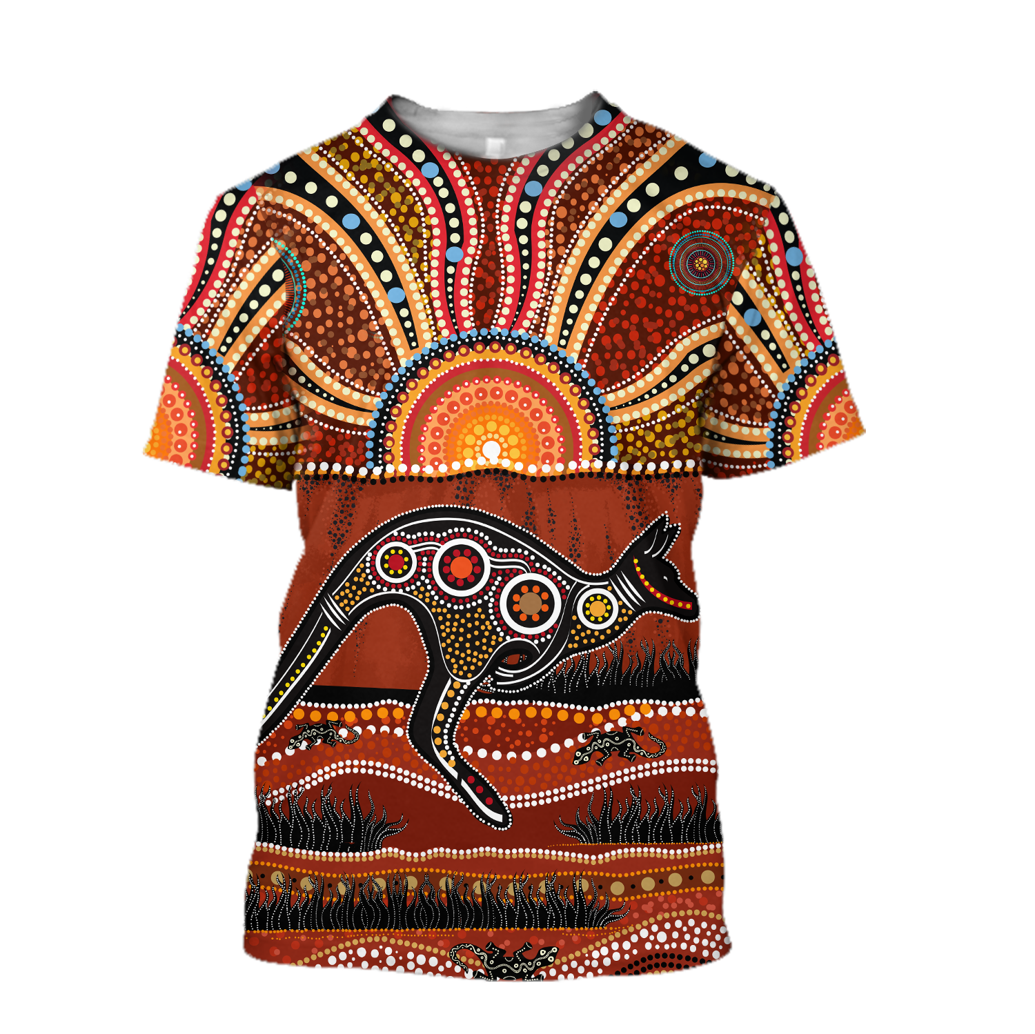 Aboriginal Kangaroo running Lizard Art summer 3D Shirt
