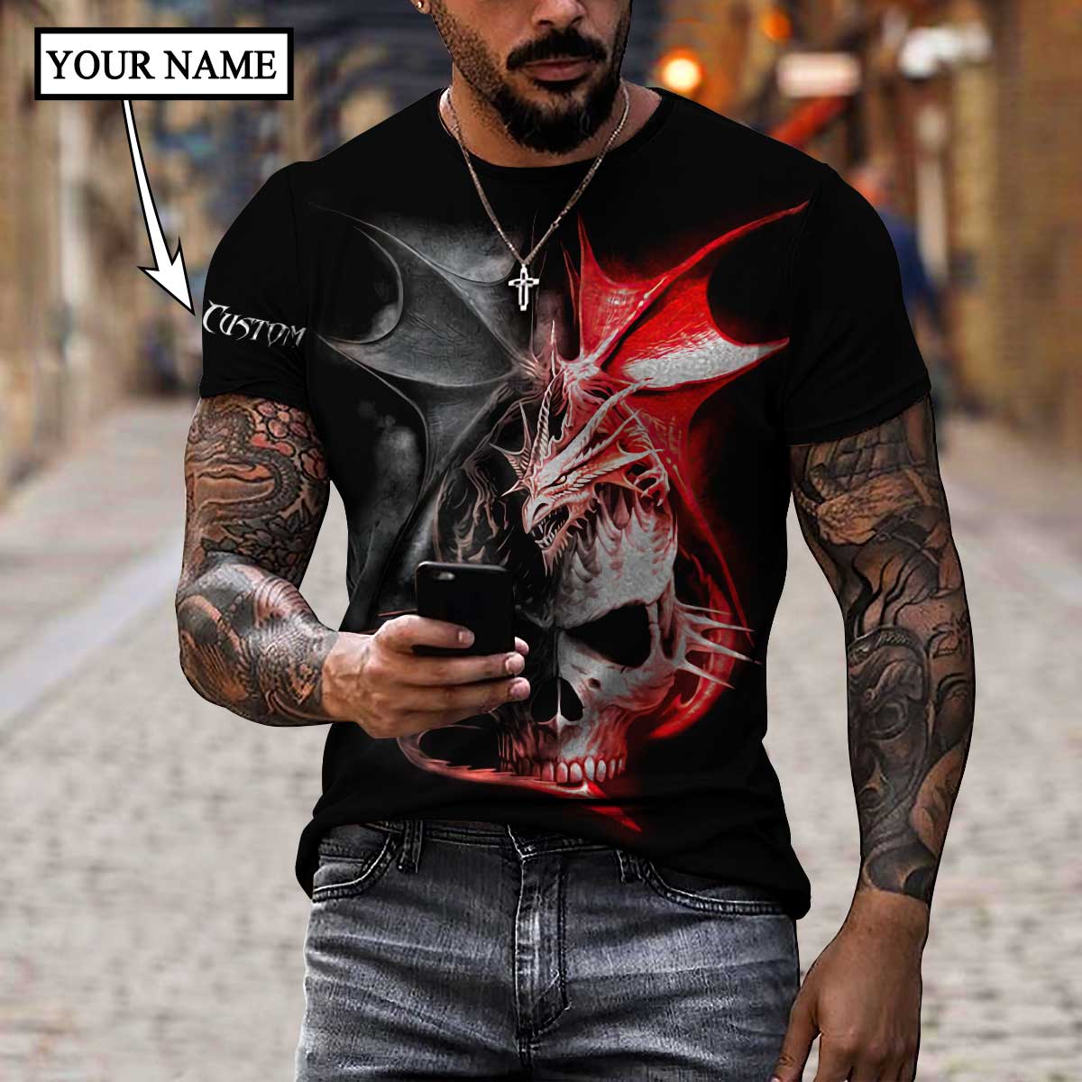 Dragon skull d shirt for men and women custom name