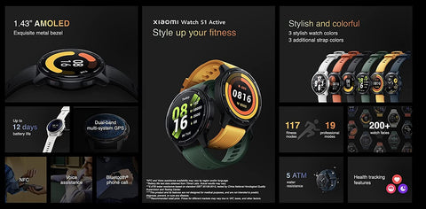  Xiaomi Watch S1 Active, 1.43 AMOLED Display, 117 Fitness  Modes, 19 Professional Modes, 200+ Watch Faces, Exquisite Metal Bezel,  Dual-Band GPS, 12 Days of Battery Life, Bluetooth Phone Call, Black :  Electronics