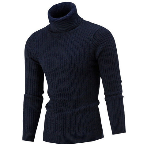 Hineck for Men Solid Knitted Sweaters Casual Men High Black Neck - Brother-mart