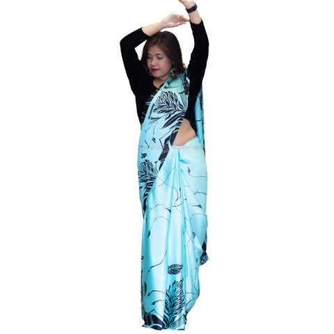 Satin Crepe saree blue