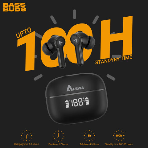 alewa bass buds battery backup-100hours of standby time