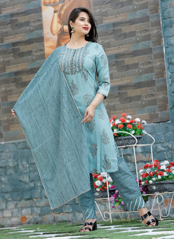 Kurtis Pure Cotton Light Blue New Printed Festivals Trending Kurti Set