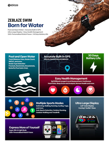 Sports Mode Zeblaze Swim GPS Smartwatch