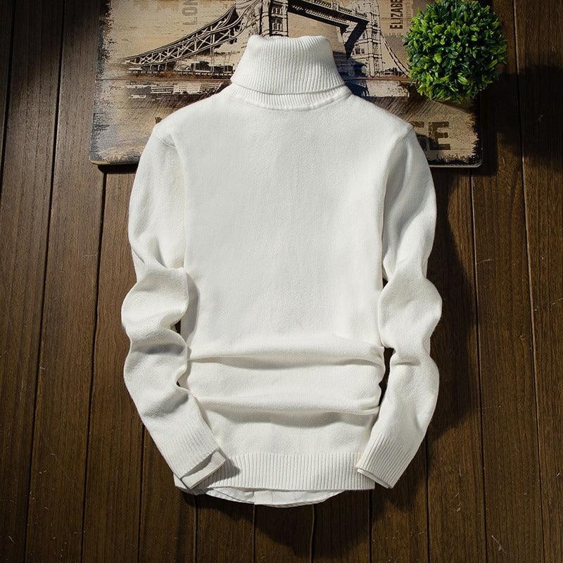 White Turtleneck Men Clothes Winter Sweater Men Jackets Solid