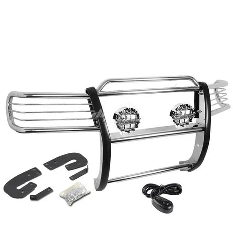 Chrome Brush Grill Guard+Round Clear Fog Light Fit 01-04 Ford