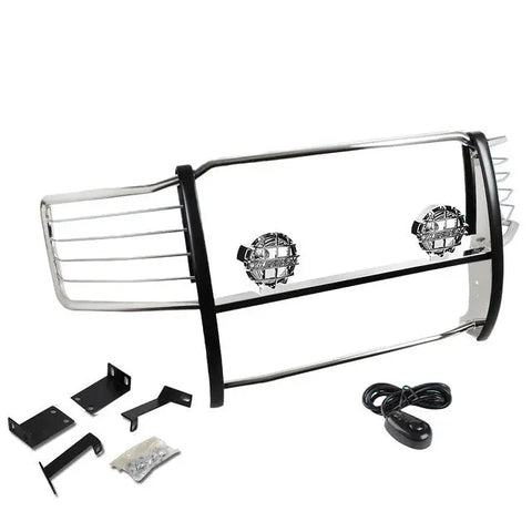 Chrome Brush Grill Guard+Round Clear Fog Light Fit 01-04 Ford