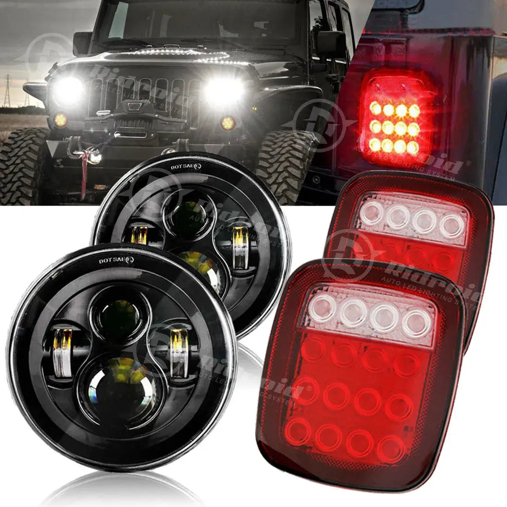Dot 7Inch Led Headlights + Tail Lights Combo For Jeep Wrangler Tj 1997 –  Dynamic Performance Tuning