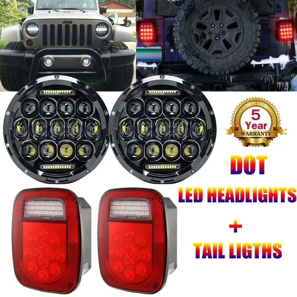 For 97-06 Jeep Wrangler Tj 4Pcs Led Headlights High Low Drl Beam+Tail –  Dynamic Performance Tuning