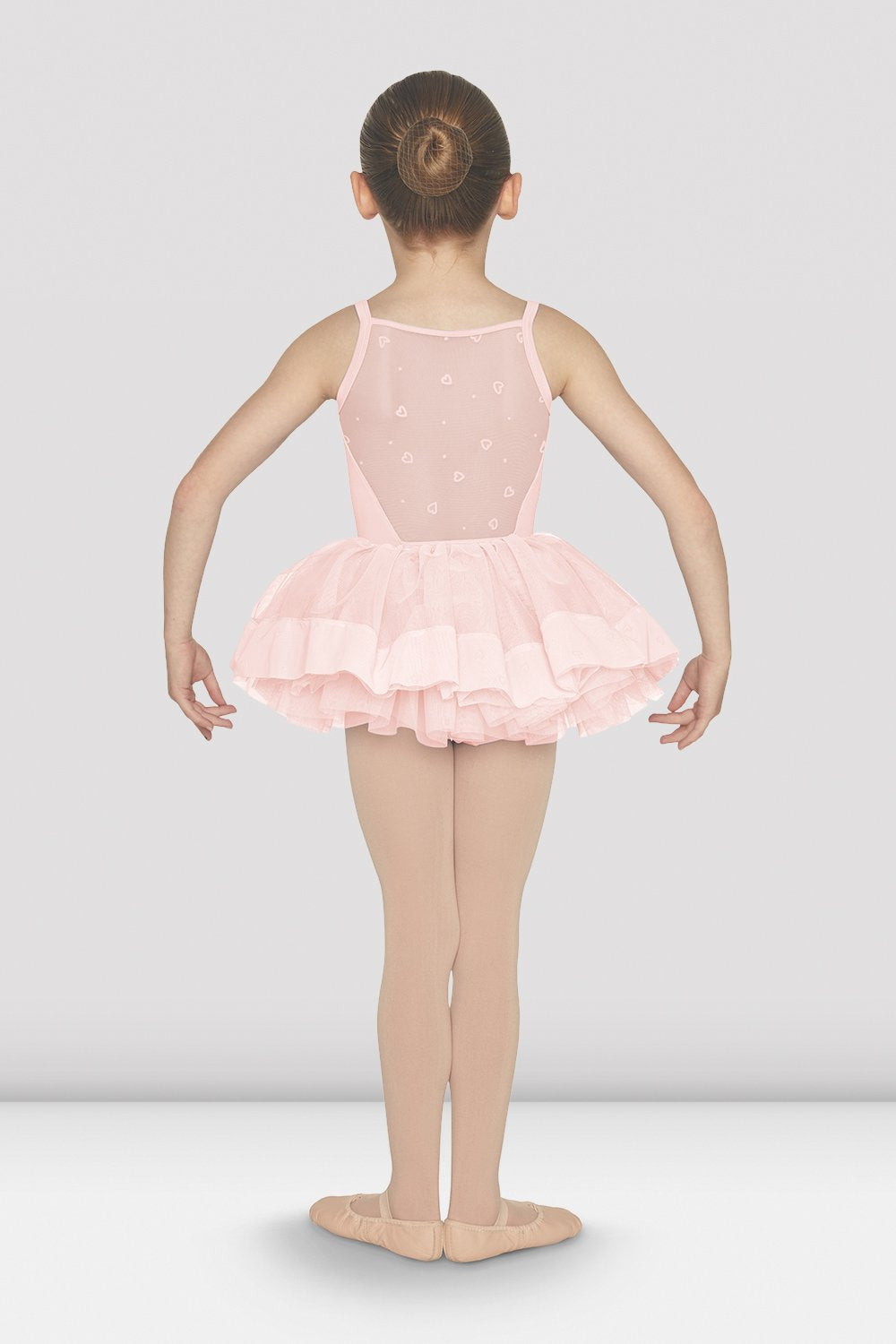 Bloch Girl's Mirella Pink Heart Flock Mesh Back Leotard