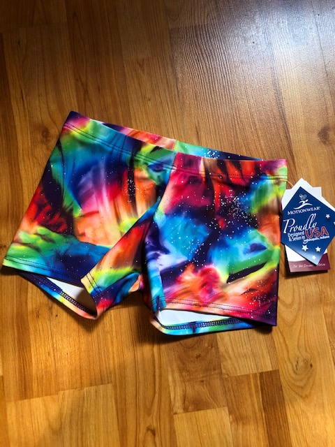 Motionwear Printed Gynastics Shorts in Rainbow Sparkly Tie Dye