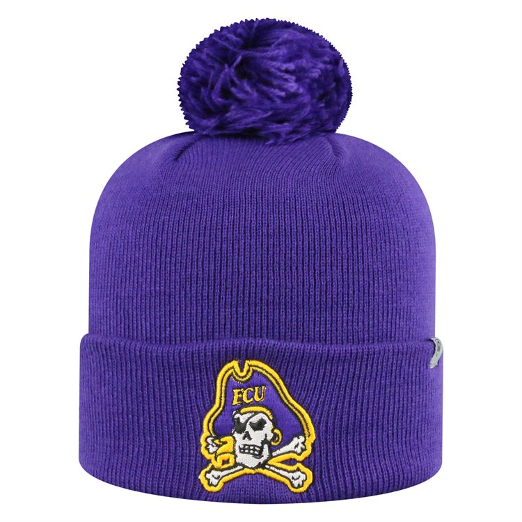 East Carolina University  cuffed knit hat with pom pom purple