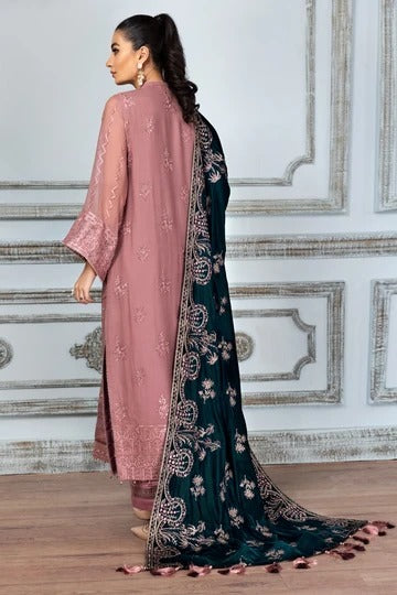 Alizeh Fashion 3 Piece Unstitched Embroidered Chiffon Suit - D-10 Mahogany