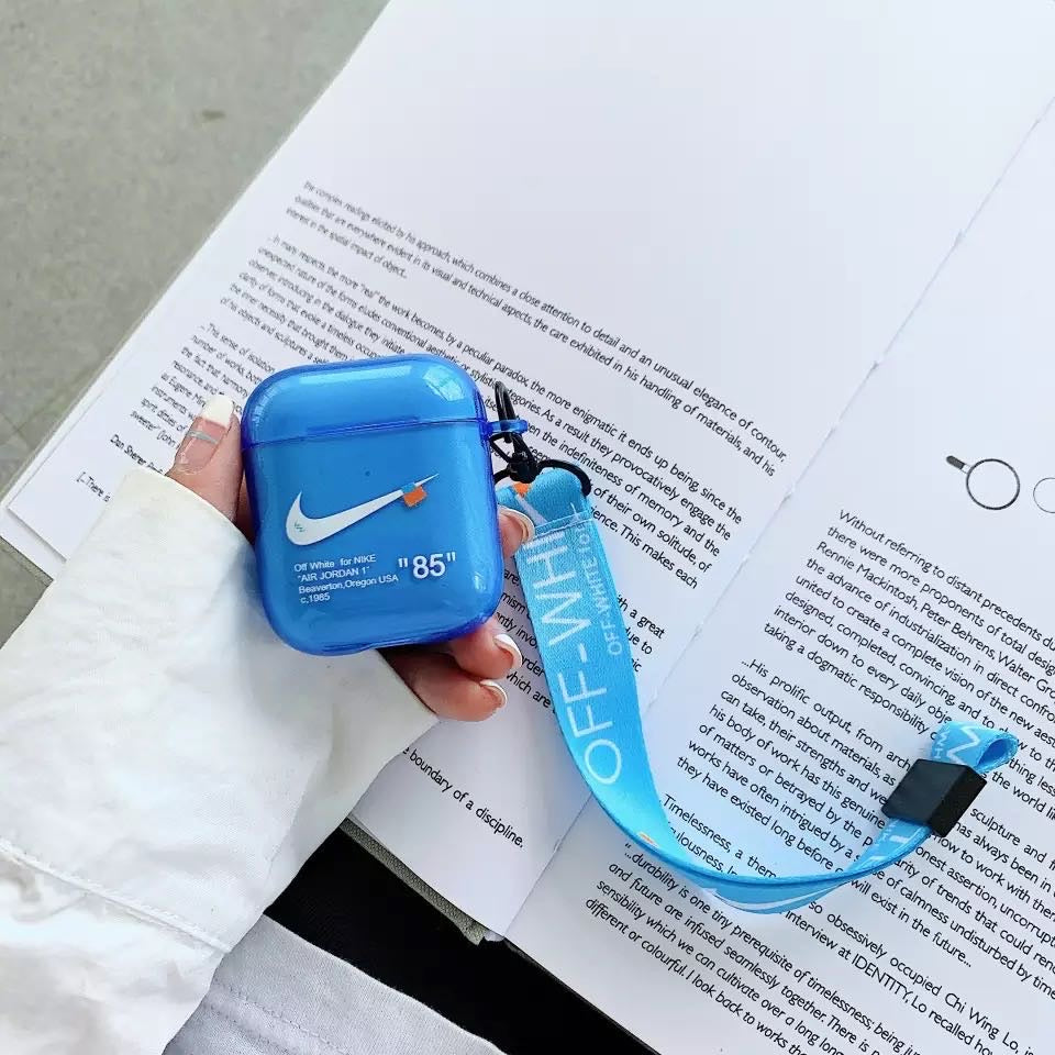 off white airpod case with keychain