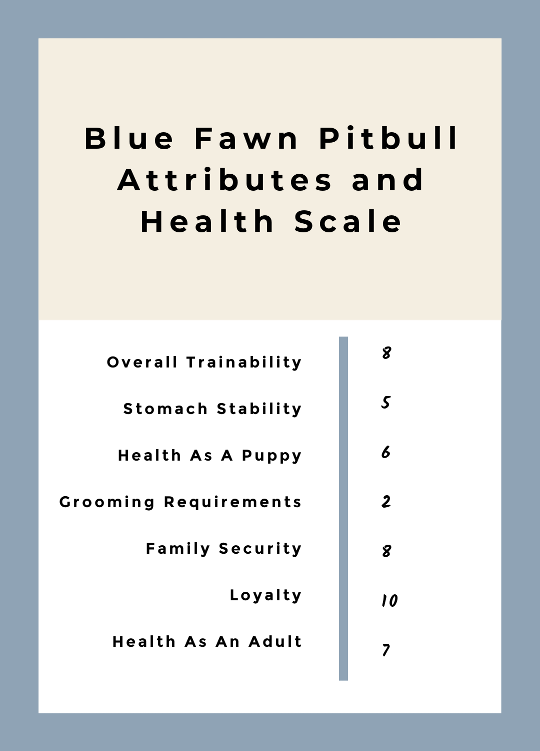 Blue Fawn Pitbull Attributes and Health Scale